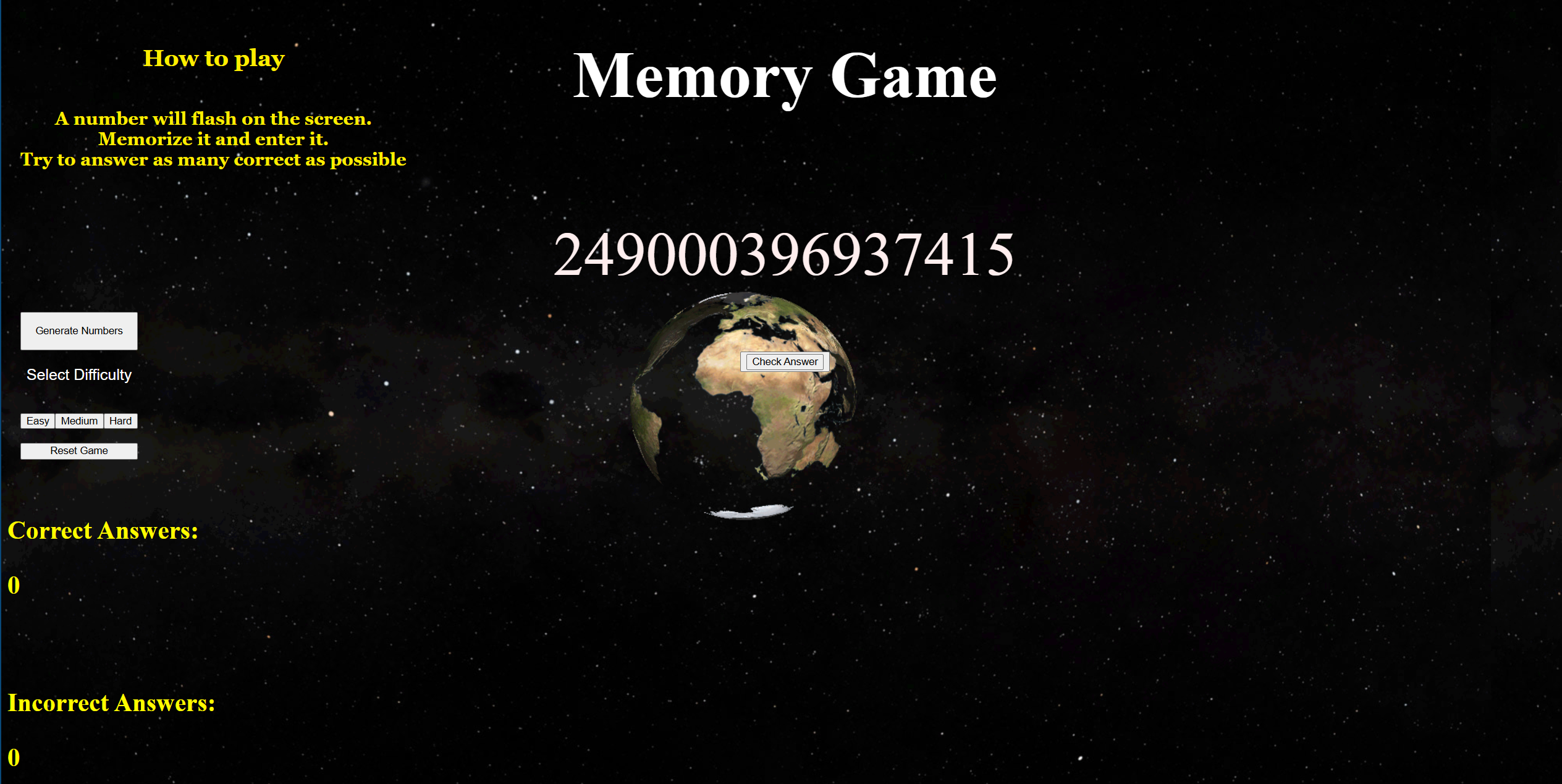 Numerical Sequence Memorization Game